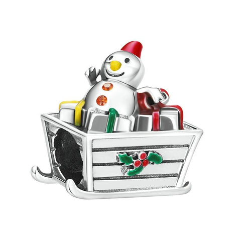 Santas Sleigh Enamel Sterling Silver Bead Charm Bracelet Necklace Pendant