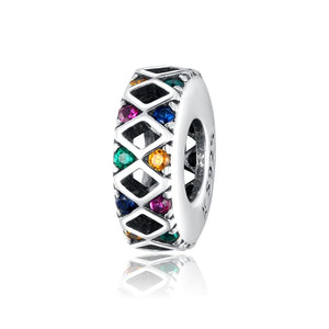Diamond Rainbow Sterling Silver Zircon CZ Spacer Bead Charm Bracelet Necklace