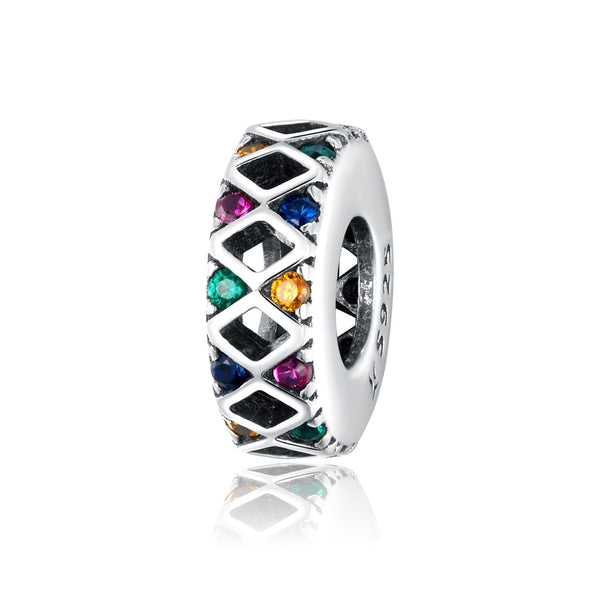 Diamond Rainbow Sterling Silver Zircon CZ Spacer Bead Charm Bracelet Necklace