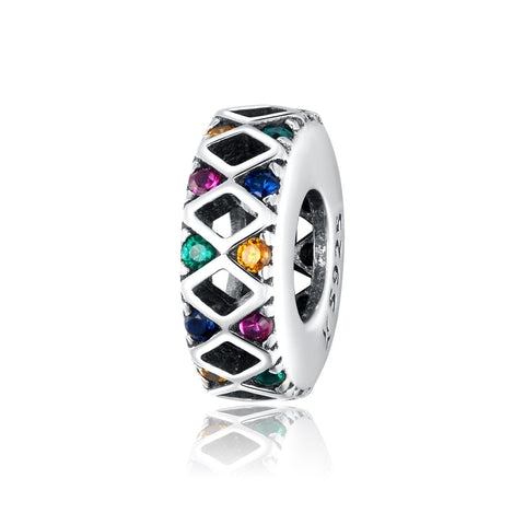 Diamond Rainbow Sterling Silver Zircon CZ Spacer Bead Charm Bracelet Necklace