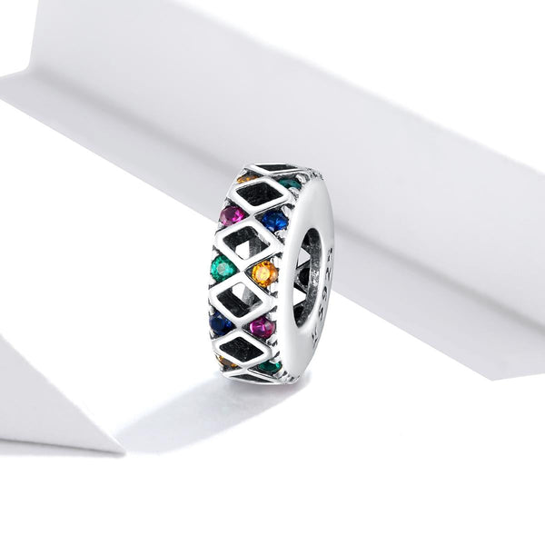 Diamond Rainbow Sterling Silver Zircon CZ Spacer Bead Charm Bracelet Necklace