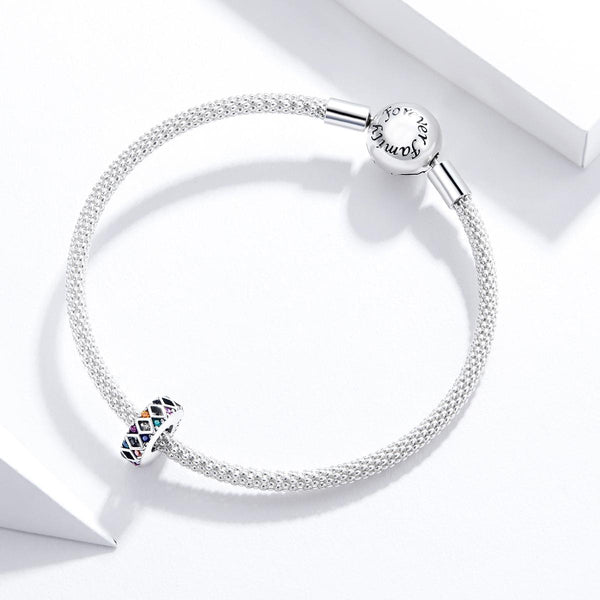 Diamond Rainbow Sterling Silver Zircon CZ Spacer Bead Charm Bracelet Necklace