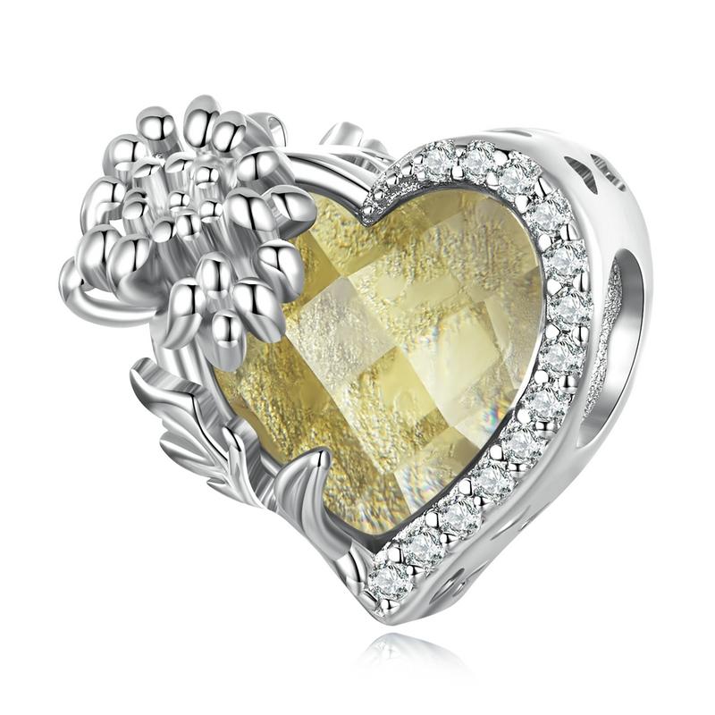 Citrine Chrysanthemum November Birthstone Birth Flower Sterling Silver Bead Charm