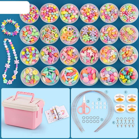 DIY Bracelet Necklace Jewellery Making Kit Kids Children 24 Designs Pastel