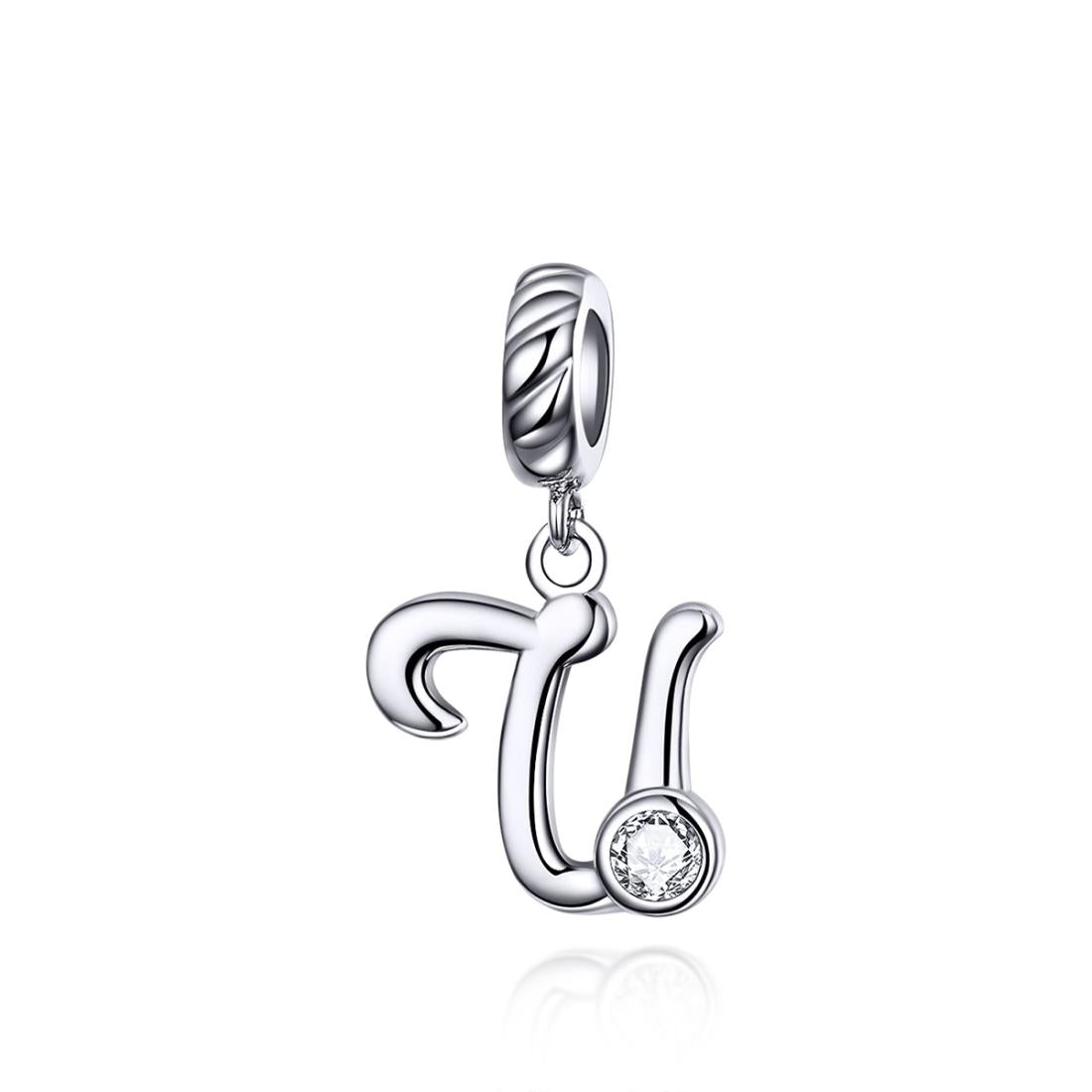 U Letter Initial Platinum Plated Sterling Silver Crystal Zircon Charm Bracelet Necklace