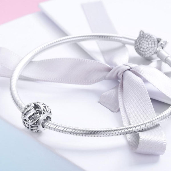 U Initial Letter Sterling Silver Zircon CZ Bead Charm Bracelet Necklace