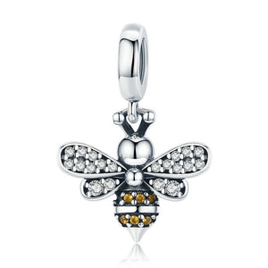 Bee Sterling Silver Zircon CZ Bead Charm Bracelet Necklace Pendant