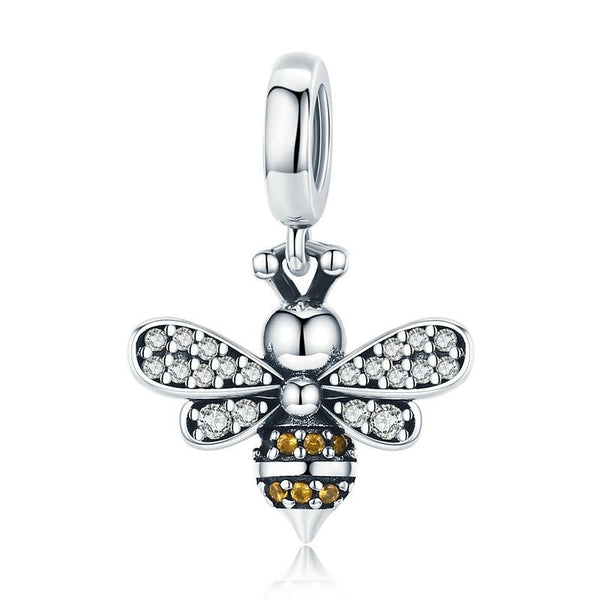 Bee Sterling Silver Zircon CZ Bead Charm Bracelet Necklace Pendant