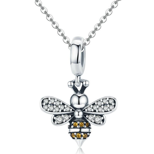 Bee Sterling Silver Zircon CZ Bead Charm Bracelet Necklace Pendant