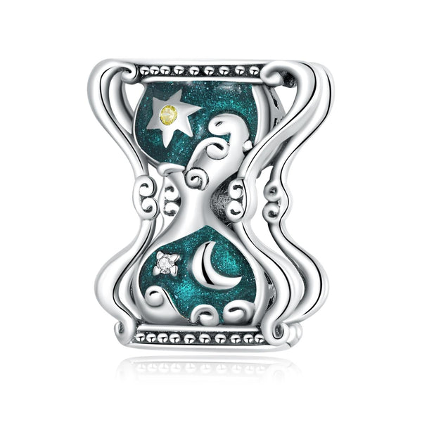 Sun Moon Hourglass Enamel Sterling Silver Zircon CZ Bead Charm Bracelet Necklace