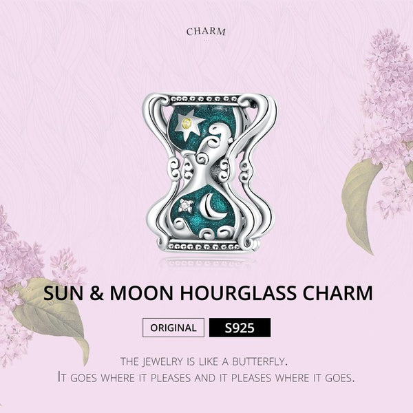 Sun Moon Hourglass Enamel Sterling Silver Zircon CZ Bead Charm Bracelet Necklace
