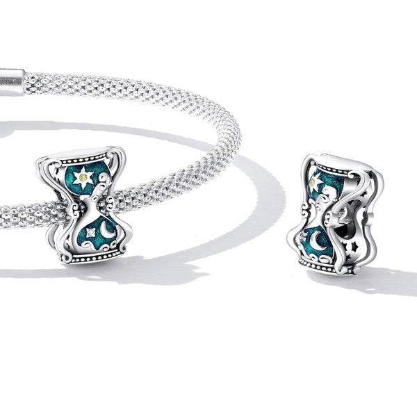 Sun Moon Hourglass Enamel Sterling Silver Zircon CZ Bead Charm Bracelet Necklace