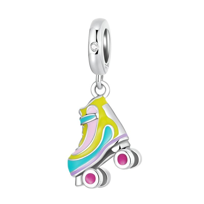 Rollerblade Roller Skate Enamel Sterling Silver Bead Charm Bracelet Necklace