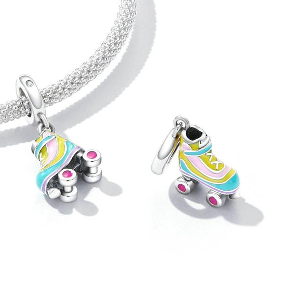 Rollerblade Roller Skate Enamel Sterling Silver Bead Charm Bracelet Necklace