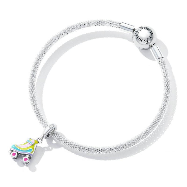 Rollerblade Roller Skate Enamel Sterling Silver Bead Charm Bracelet Necklace