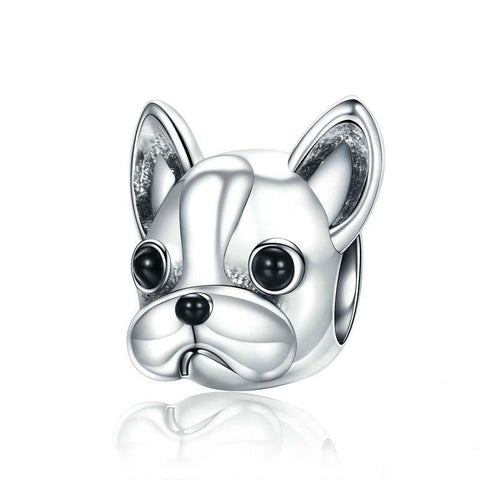 French Bulldog Enamel Sterling Silver Bead Charm Bracelet Necklace Pendant