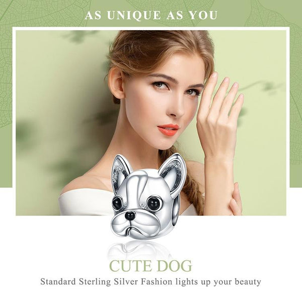 French Bulldog Enamel Sterling Silver Bead Charm Bracelet Necklace Pendant