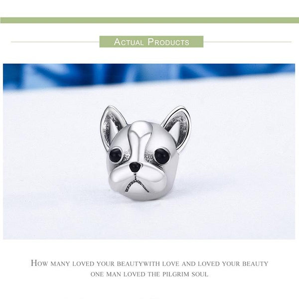French Bulldog Enamel Sterling Silver Bead Charm Bracelet Necklace Pendant