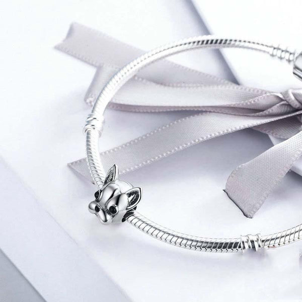 French Bulldog Enamel Sterling Silver Bead Charm Bracelet Necklace Pendant