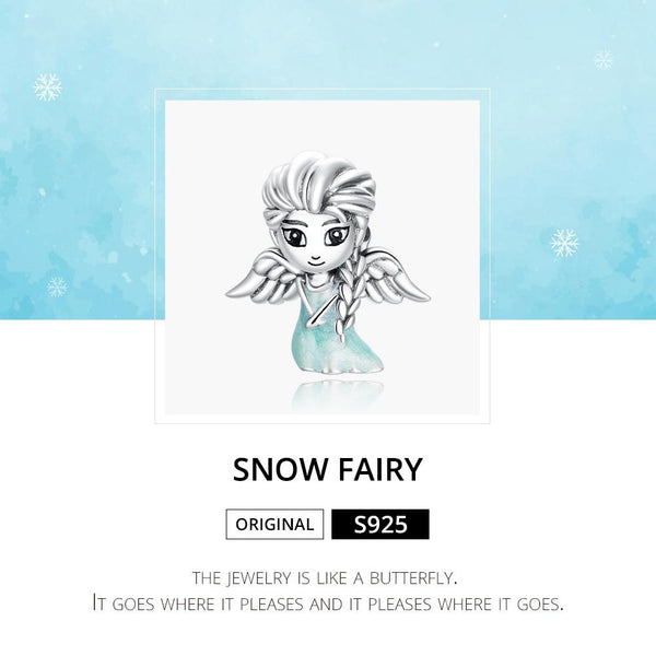 Snowflake Fairy Elf Girl Enamel Sterling Silver Bead Charm Bracelet Necklace