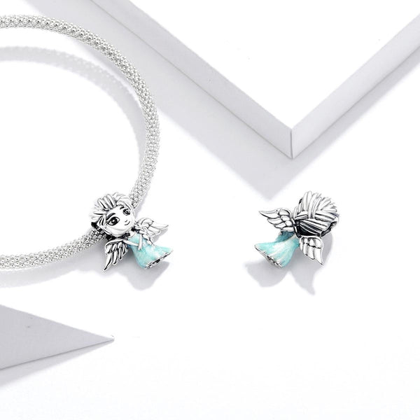 Snowflake Fairy Elf Girl Enamel Sterling Silver Bead Charm Bracelet Necklace