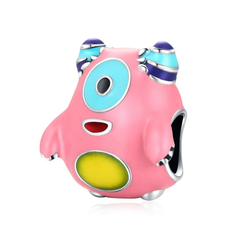 Pink Monster Enamel Sterling Silver Bead Charm Bracelet Necklace Pendant