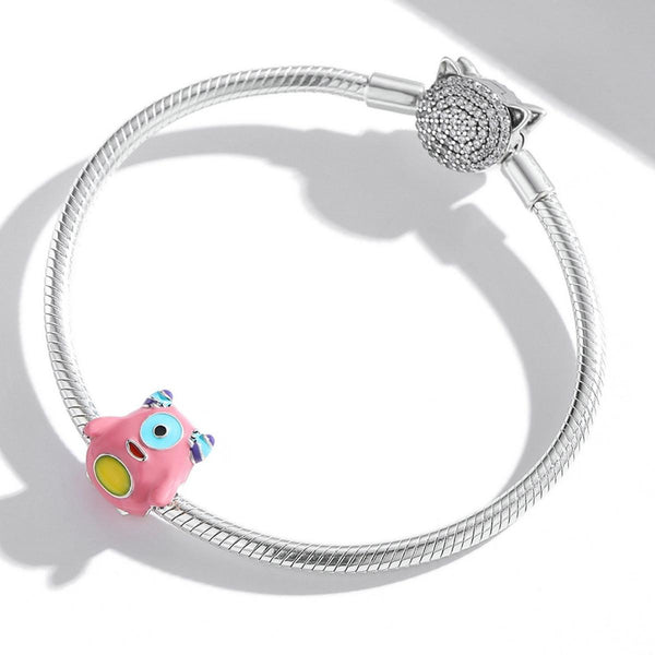 Pink Monster Enamel Sterling Silver Bead Charm Bracelet Necklace Pendant