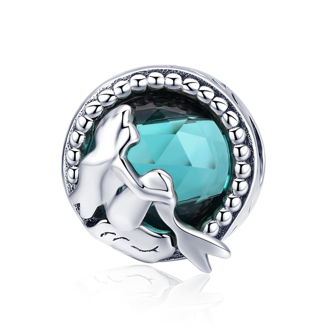 Mermaid Green Glass Sterling Silver Bead Charm Pendant Bracelet Necklace