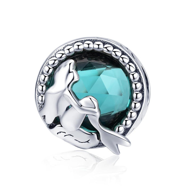 Mermaid Green Glass Sterling Silver Bead Charm Pendant Bracelet Necklace