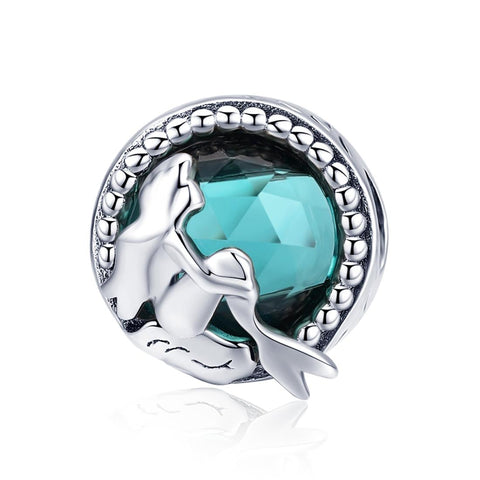 Mermaid Green Glass Sterling Silver Bead Charm Pendant Bracelet Necklace