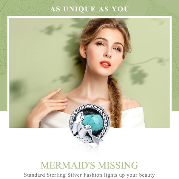 Mermaid Green Glass Sterling Silver Bead Charm Pendant Bracelet Necklace