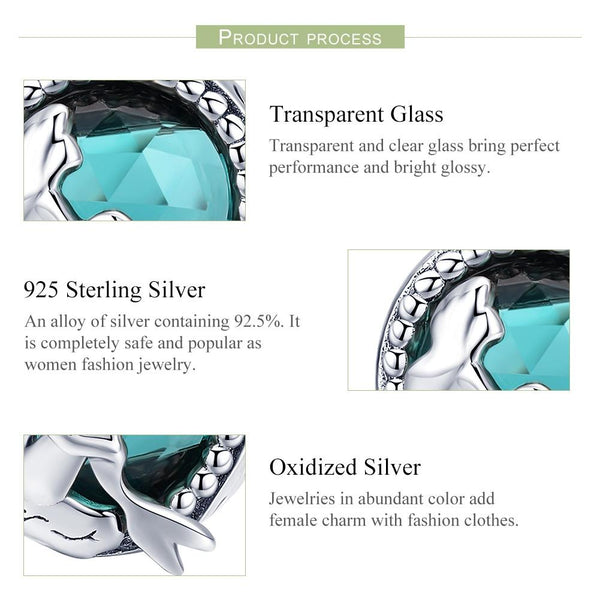 Mermaid Green Glass Sterling Silver Bead Charm Pendant Bracelet Necklace