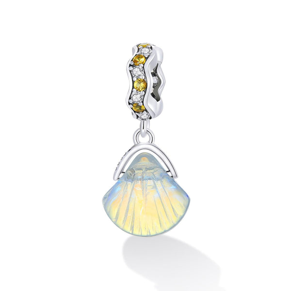 Iridescent Glass Shell Sterling Silver Ziron CZ Bead Charm Bracelet Necklace