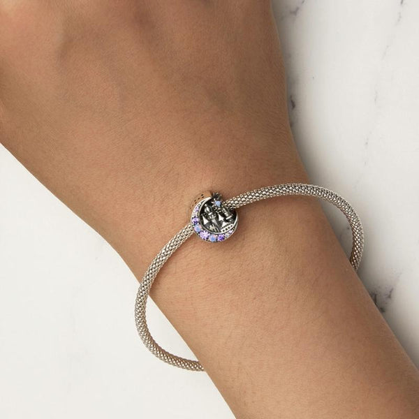 Fairy Castle Moon Sterling Silver Zircon CZ Opal Look Bead Charm Bracelet