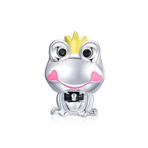 Frog Prince Charming Enamel Sterling Silver Zircon CZ Bead Charm Bracelet Necklace