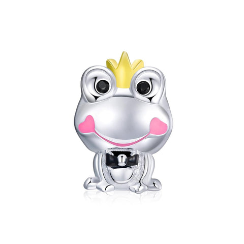 Frog Prince Charming Enamel Sterling Silver Zircon CZ Bead Charm Bracelet Necklace