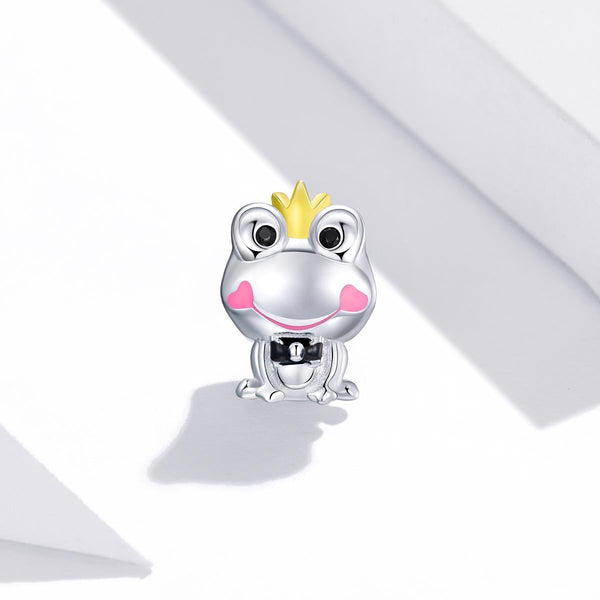 Frog Prince Charming Enamel Sterling Silver Zircon CZ Bead Charm Bracelet Necklace