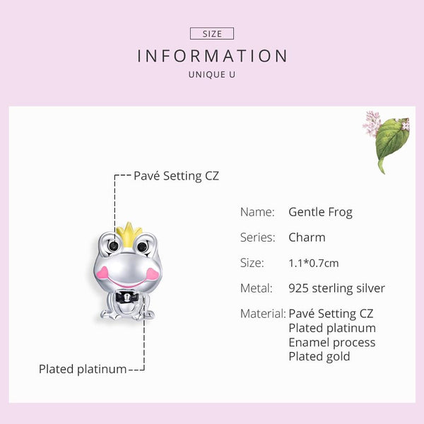 Frog Prince Charming Enamel Sterling Silver Zircon CZ Bead Charm Bracelet Necklace