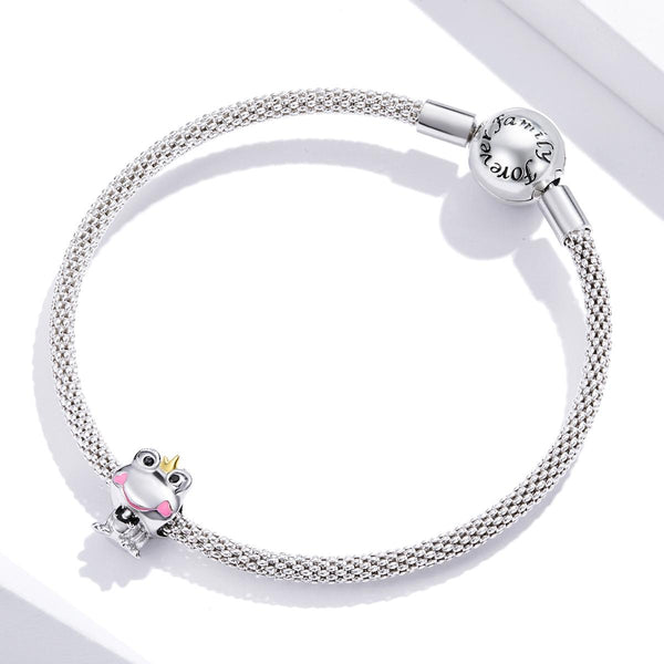 Frog Prince Charming Enamel Sterling Silver Zircon CZ Bead Charm Bracelet Necklace