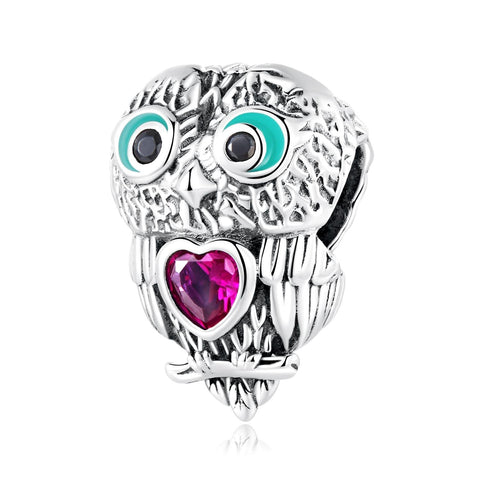 Owl Enamel Sterling Silver Zircon CZ Bead Charm Bracelet Necklace