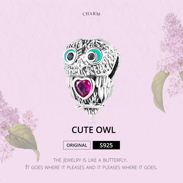 Owl Enamel Sterling Silver Zircon CZ Bead Charm Bracelet Necklace