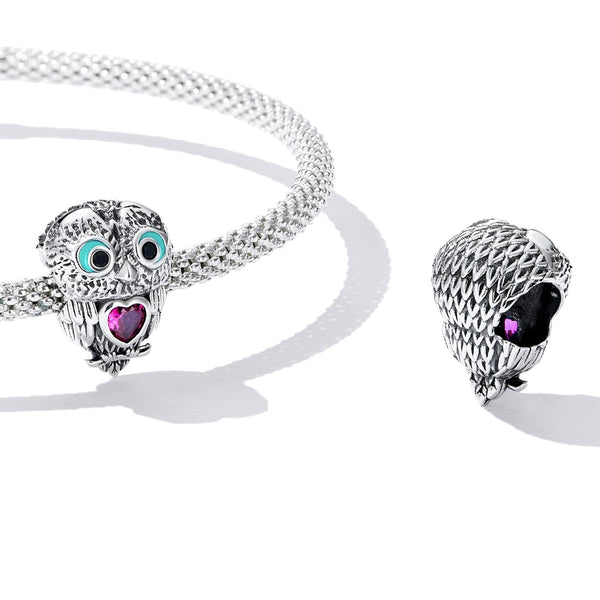Owl Enamel Sterling Silver Zircon CZ Bead Charm Bracelet Necklace