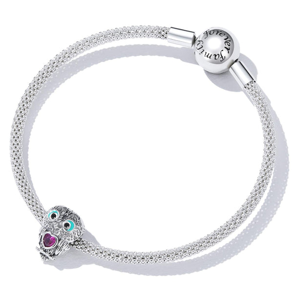 Owl Enamel Sterling Silver Zircon CZ Bead Charm Bracelet Necklace