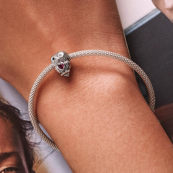 Owl Enamel Sterling Silver Zircon CZ Bead Charm Bracelet Necklace