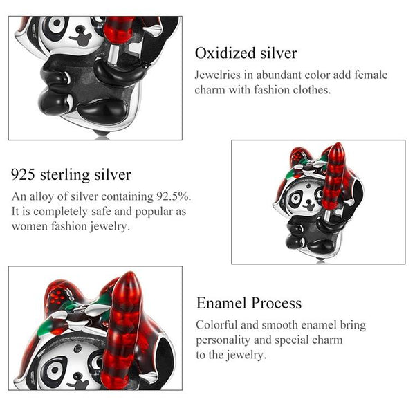 Panda Tiger Enamel Sterling Silver Bead Charm Bracelet Necklace