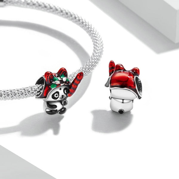 Panda Tiger Enamel Sterling Silver Bead Charm Bracelet Necklace