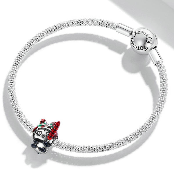 Panda Tiger Enamel Sterling Silver Bead Charm Bracelet Necklace