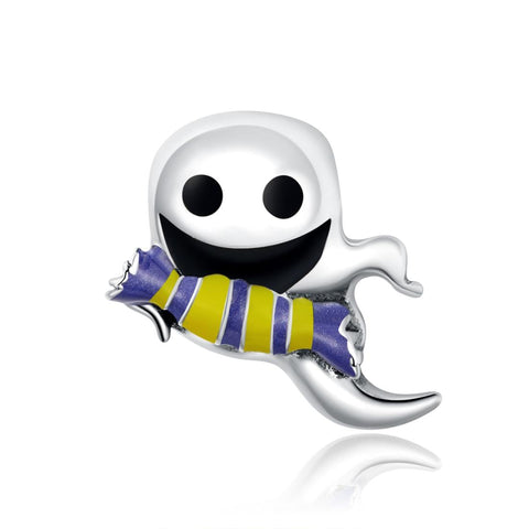 Friendly Ghost Enamel Sterling Silver Bead Charm Bracelet Necklace