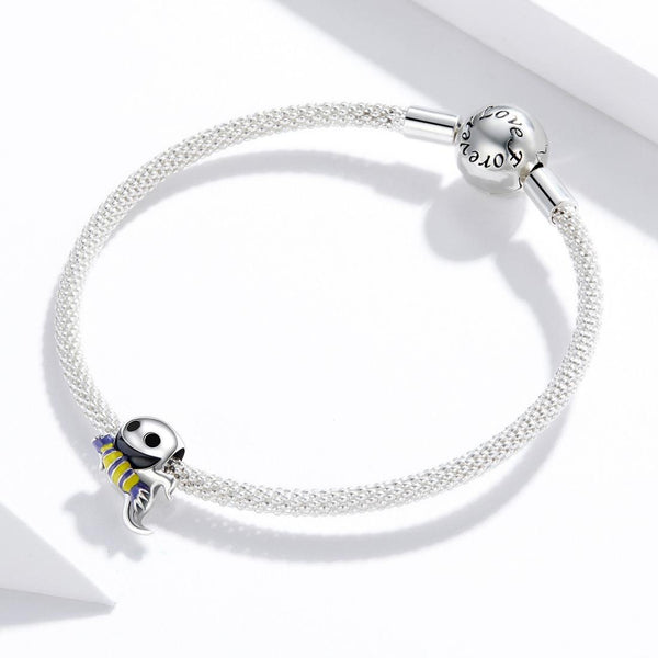 Friendly Ghost Enamel Sterling Silver Bead Charm Bracelet Necklace