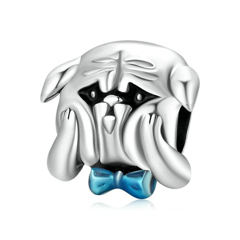 Bulldog Enamel Sterling Silver Bead Charm Bracelet Necklace